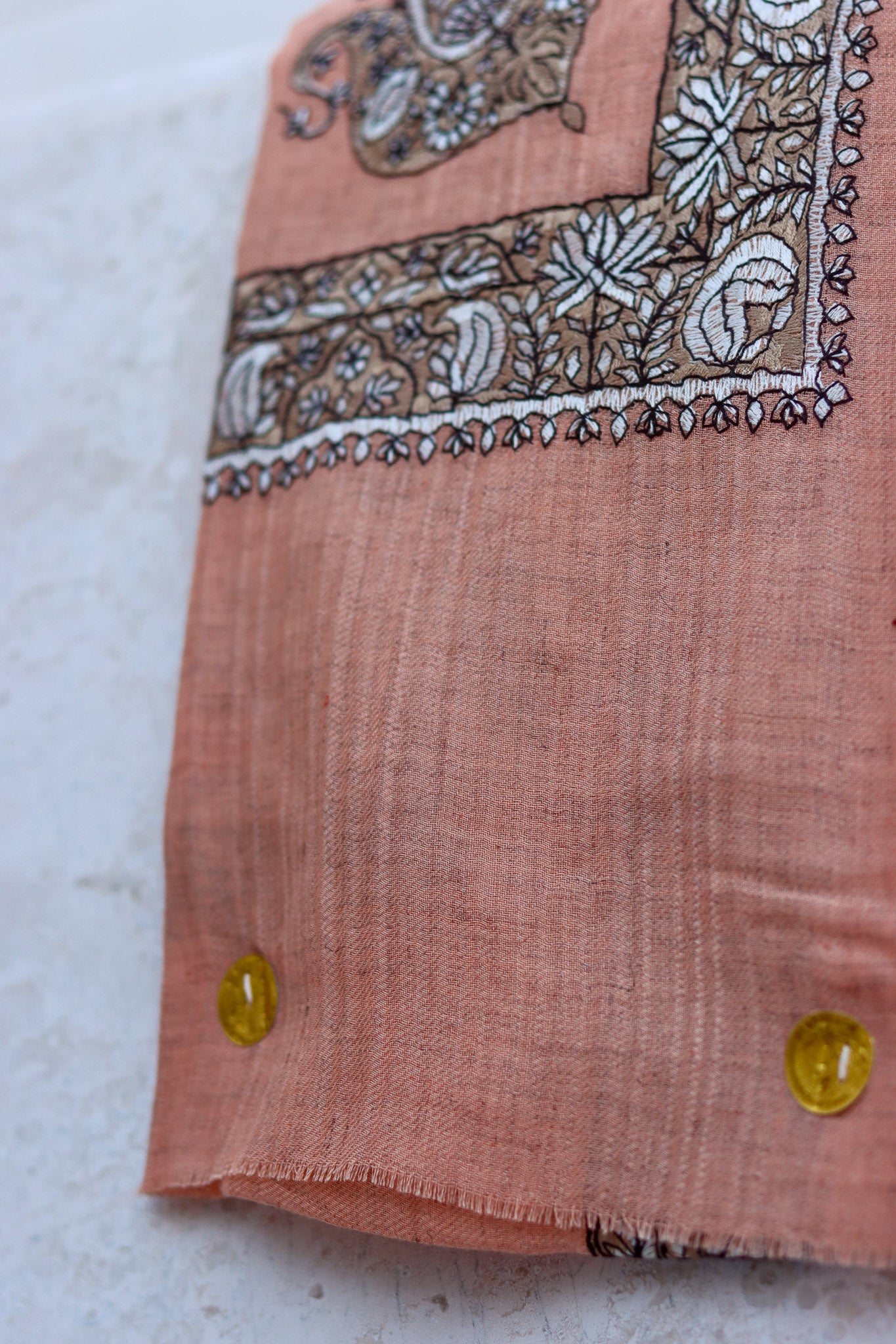 Hand Embroidered Ghatra | Kashmiri Shawl | Cream